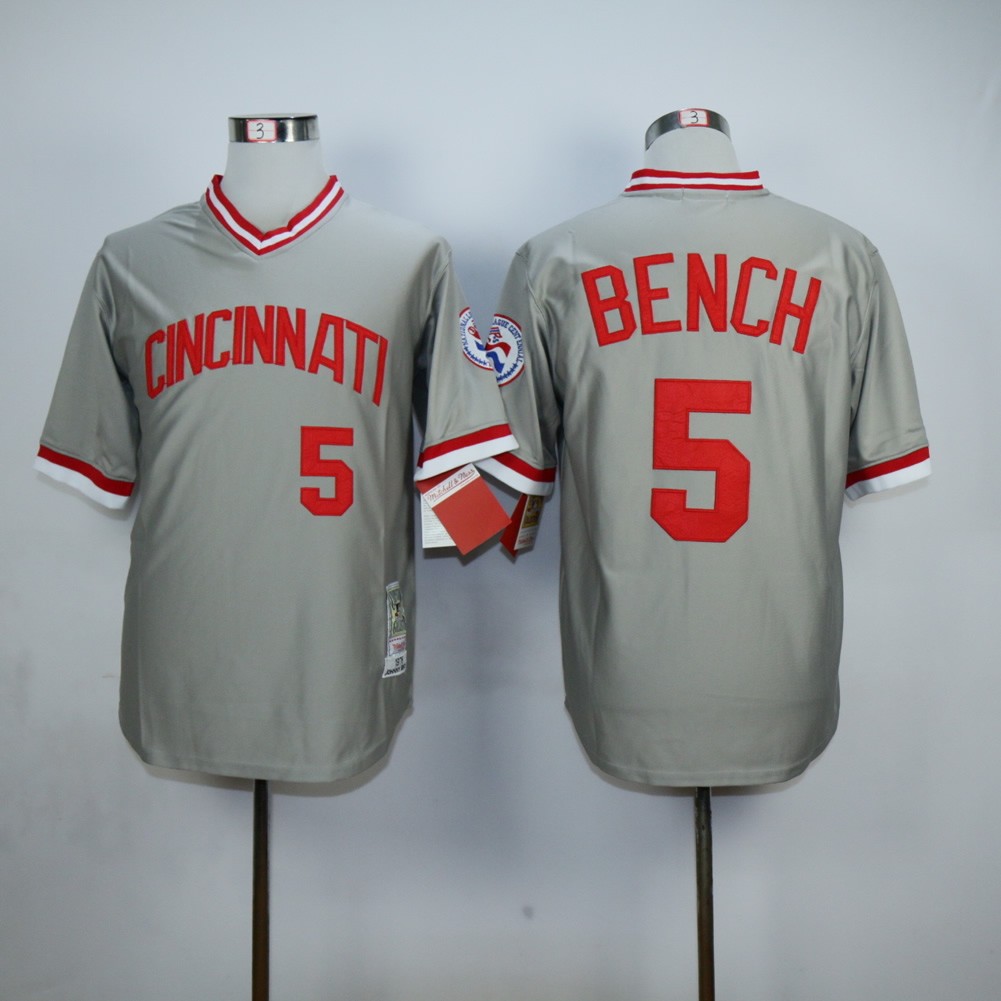 Men MLB Cincinnati Reds #5 Bench grey throwback1976 jerseys->cincinnati reds->MLB Jersey